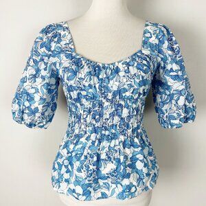 Gap Peplum Blue Floral Top Milkmaid Smocked Waist Boho Cottagecore Size XS Women